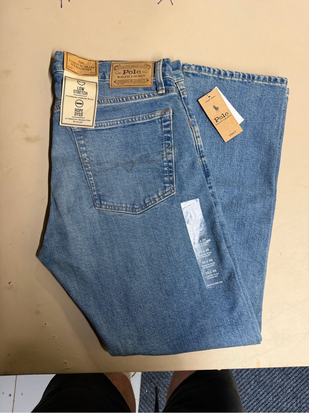 Polo Ralph Lauren New Men’s Varick Slim Straight Blue Jeans 33x30 Rope Dyed NWT